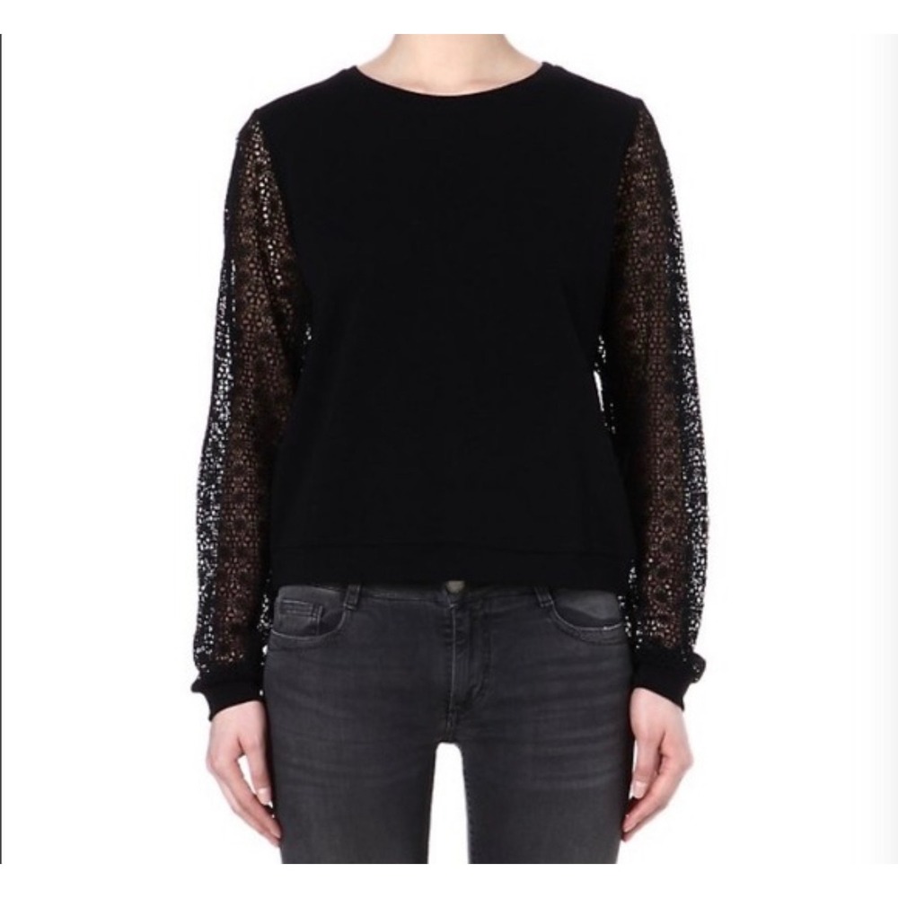 Maje Faun sweatshirt lace sleeves cotton black M casual edgy witchy designer
